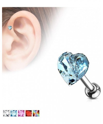 Heart Crystal Top Surgical Steel Cartilage, Tragus Barbell Stud Pink $10.19 Body Jewelry