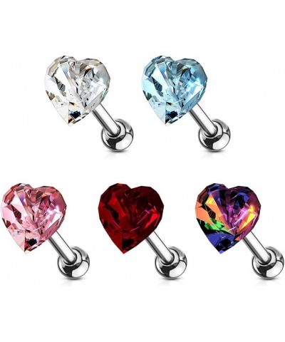 Heart Crystal Top Surgical Steel Cartilage, Tragus Barbell Stud Pink $10.19 Body Jewelry