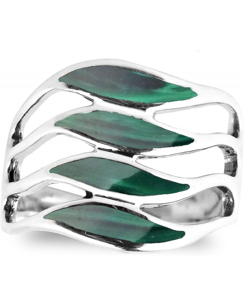 Amazing Waves Myriad of Green Malachite Stone Sterling Silver Ring | Classic Wedding Rings For Women | Vintage Comfort Fit Si...