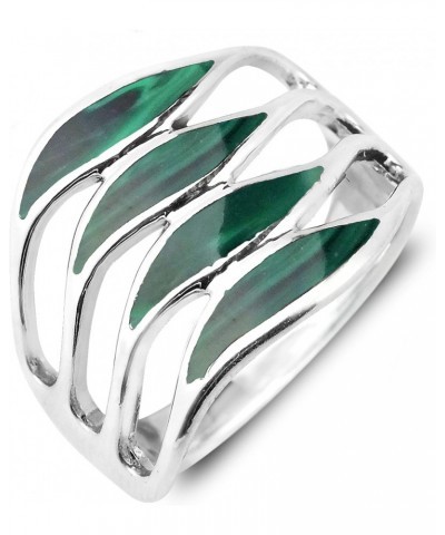 Amazing Waves Myriad of Green Malachite Stone Sterling Silver Ring | Classic Wedding Rings For Women | Vintage Comfort Fit Si...