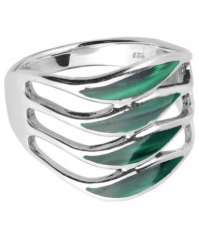 Amazing Waves Myriad of Green Malachite Stone Sterling Silver Ring | Classic Wedding Rings For Women | Vintage Comfort Fit Si...