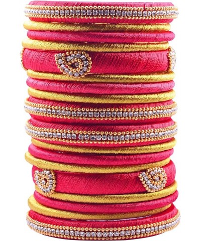 Rhinestone Dual Colour Silk Thread Bangles Set, Handmade Silk Thread Bangle Set for Women Red and Yellow 2.2 $14.40 Bracelets