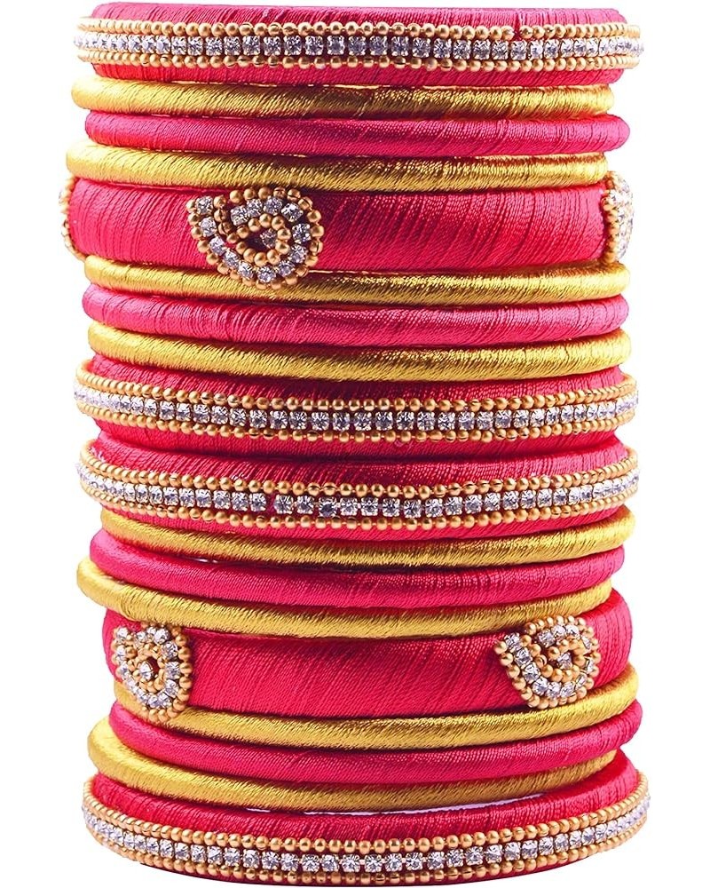 Rhinestone Dual Colour Silk Thread Bangles Set, Handmade Silk Thread Bangle Set for Women Red and Yellow 2.2 $14.40 Bracelets