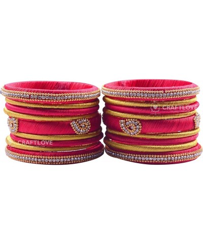 Rhinestone Dual Colour Silk Thread Bangles Set, Handmade Silk Thread Bangle Set for Women Red and Yellow 2.2 $14.40 Bracelets