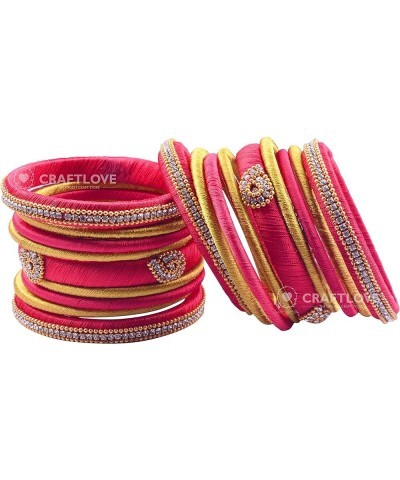 Rhinestone Dual Colour Silk Thread Bangles Set, Handmade Silk Thread Bangle Set for Women Red and Yellow 2.2 $14.40 Bracelets