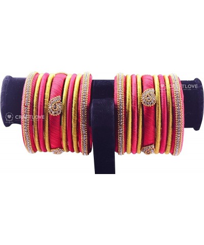 Rhinestone Dual Colour Silk Thread Bangles Set, Handmade Silk Thread Bangle Set for Women Red and Yellow 2.2 $14.40 Bracelets