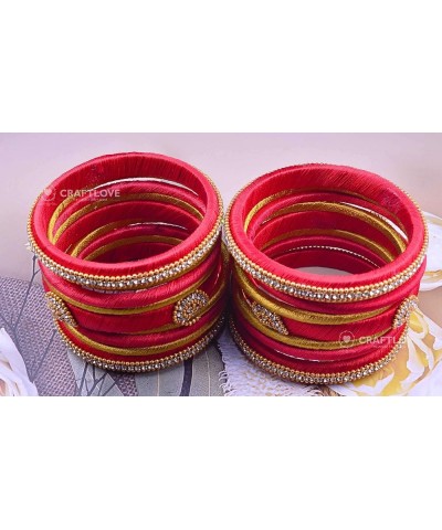 Rhinestone Dual Colour Silk Thread Bangles Set, Handmade Silk Thread Bangle Set for Women Red and Yellow 2.2 $14.40 Bracelets