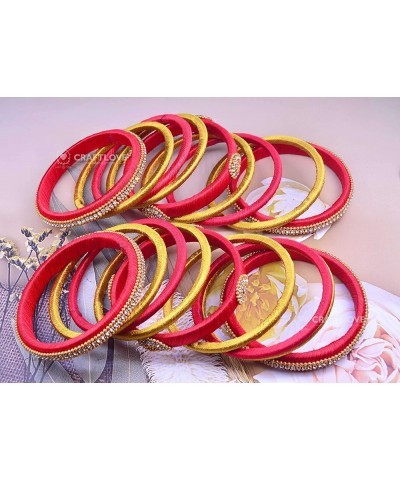 Rhinestone Dual Colour Silk Thread Bangles Set, Handmade Silk Thread Bangle Set for Women Red and Yellow 2.2 $14.40 Bracelets