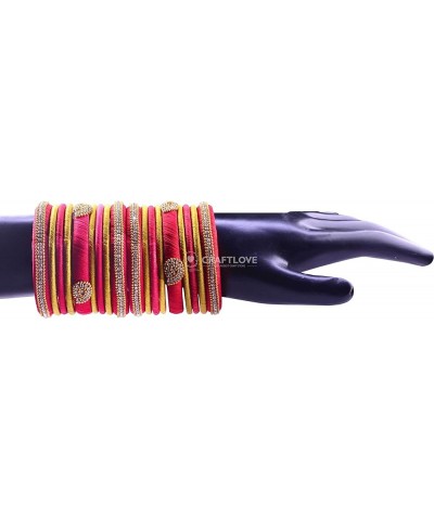 Rhinestone Dual Colour Silk Thread Bangles Set, Handmade Silk Thread Bangle Set for Women Red and Yellow 2.2 $14.40 Bracelets