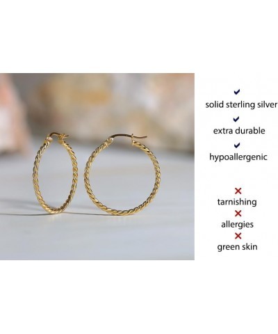 925 Sterling Silver Twist Rope Round Hoop Earrings for Women Teen Girls, 15mm 20mm 25mm 30mm 35mm Silver, Yellow Gold, Rose G...