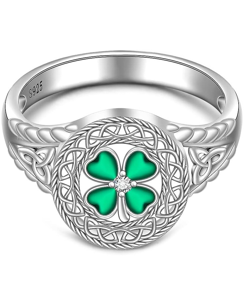 Shamrock Ring St Patricks Day Rings Four Leaf Clover Ring for Women Sterling Silver 925 Irish Shamrock Celtic Knot Green 4 Cl...