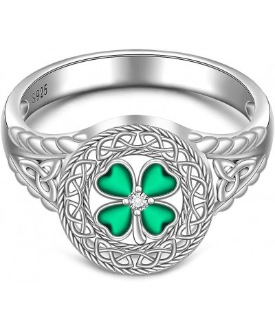 Shamrock Ring St Patricks Day Rings Four Leaf Clover Ring for Women Sterling Silver 925 Irish Shamrock Celtic Knot Green 4 Cl...