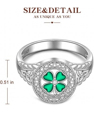 Shamrock Ring St Patricks Day Rings Four Leaf Clover Ring for Women Sterling Silver 925 Irish Shamrock Celtic Knot Green 4 Cl...