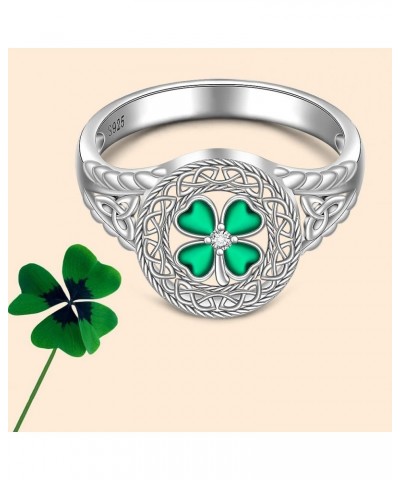 Shamrock Ring St Patricks Day Rings Four Leaf Clover Ring for Women Sterling Silver 925 Irish Shamrock Celtic Knot Green 4 Cl...