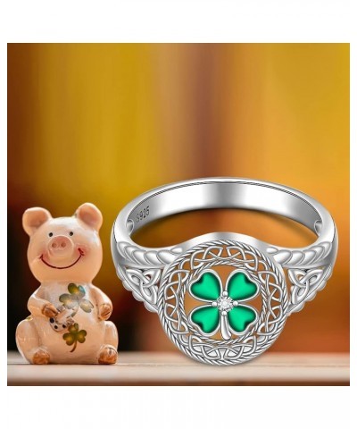 Shamrock Ring St Patricks Day Rings Four Leaf Clover Ring for Women Sterling Silver 925 Irish Shamrock Celtic Knot Green 4 Cl...