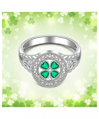 Shamrock Ring St Patricks Day Rings Four Leaf Clover Ring for Women Sterling Silver 925 Irish Shamrock Celtic Knot Green 4 Cl...