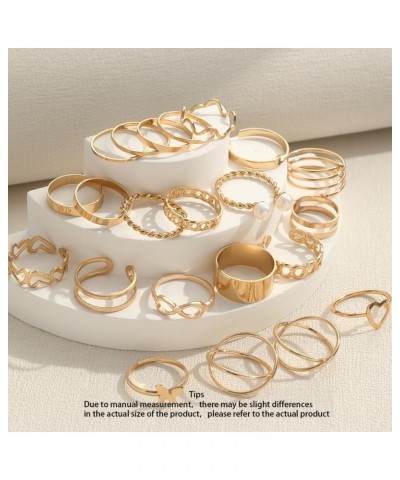 22 PCS Gold Rings Set，Stackable Rings for Women 14K Plated Gold Rings That Don't Tarnish Adjustable Chunky Gold Rings 22 Diff...