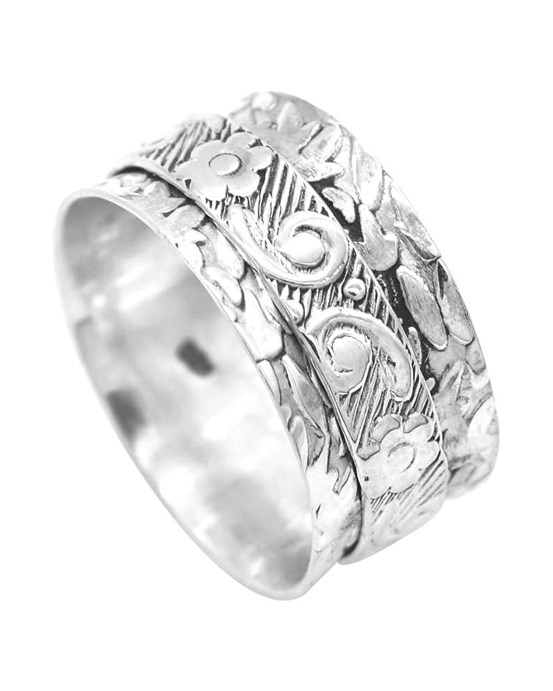 925 Sterling Silver Floral Spinner Ring for Women Spiral Beads Wide Fidget Ring Band 8.5 $16.79 Rings