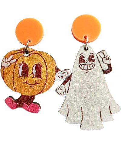 Cute Halloween Ghost Pumpkin Dangle Earrings Colorful Flower Print Ghost Earrings for Women Girls Jewelry C $5.09 Earrings