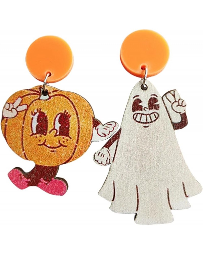 Cute Halloween Ghost Pumpkin Dangle Earrings Colorful Flower Print Ghost Earrings for Women Girls Jewelry C $5.09 Earrings