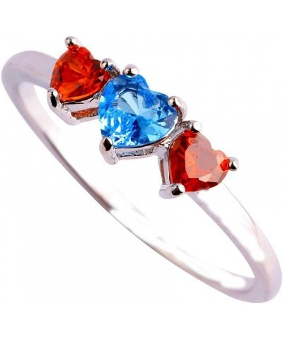 925 Sterling Silver Plated 3 Heart Shape Filled Ruby Spinel Forever Love Wedding Ring for Women US10 A_Blue $4.55 Others