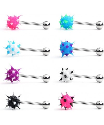 Silicone Soft Spike Ball Straight Barbell Tongue Nipple Ring Piercing 14G 8PCS - Mix Color $7.64 Body Jewelry