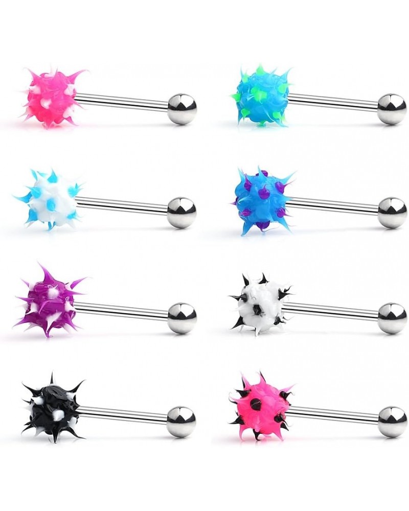 Silicone Soft Spike Ball Straight Barbell Tongue Nipple Ring Piercing 14G 8PCS - Mix Color $7.64 Body Jewelry