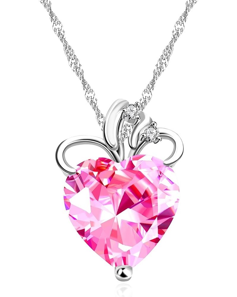 Fashion Love Heart Crystal Pendant Valentines Birthday Necklace Silver Color N437-2D Pink $6.87 Necklaces