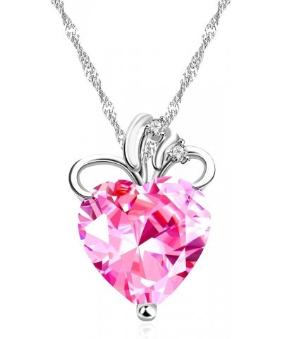 Fashion Love Heart Crystal Pendant Valentines Birthday Necklace Silver Color N437-2D Pink $6.87 Necklaces