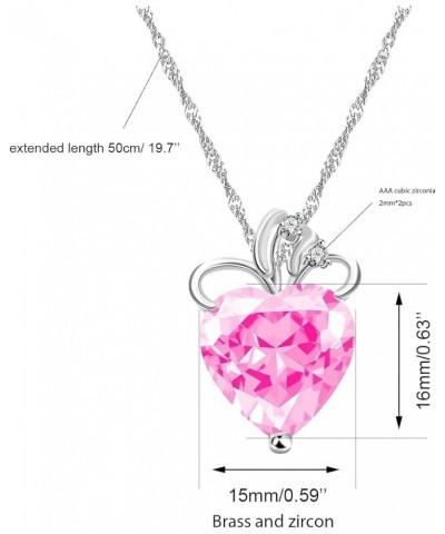 Fashion Love Heart Crystal Pendant Valentines Birthday Necklace Silver Color N437-2D Pink $6.87 Necklaces