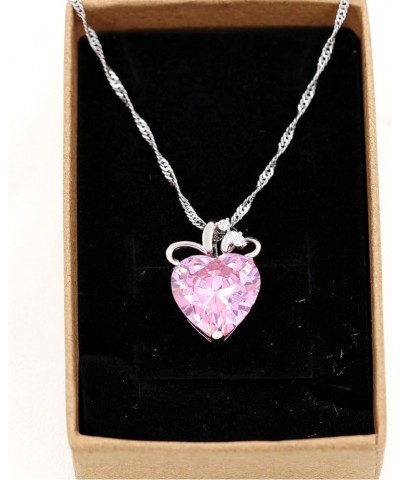 Fashion Love Heart Crystal Pendant Valentines Birthday Necklace Silver Color N437-2D Pink $6.87 Necklaces