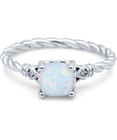 Art Deco Cushion Three Stone Wedding Bridal Ring Round Simulated Cubic Zirconia 925 Sterling Silver Lab Created White Opal $9...