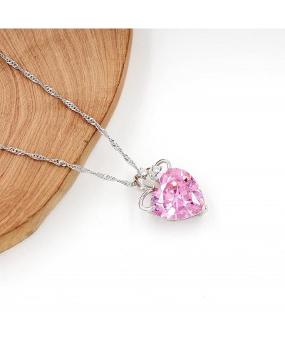 Fashion Love Heart Crystal Pendant Valentines Birthday Necklace Silver Color N437-2D Pink $6.87 Necklaces