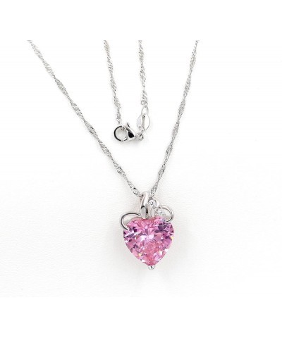 Fashion Love Heart Crystal Pendant Valentines Birthday Necklace Silver Color N437-2D Pink $6.87 Necklaces