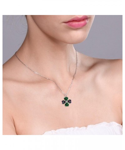 925 Sterling Silver Green Nano Emerald and Green Mystic Topaz 4 Heart Shape Gemstone May Birthstone Pendant Necklace For Wome...