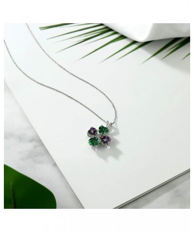 925 Sterling Silver Green Nano Emerald and Green Mystic Topaz 4 Heart Shape Gemstone May Birthstone Pendant Necklace For Wome...