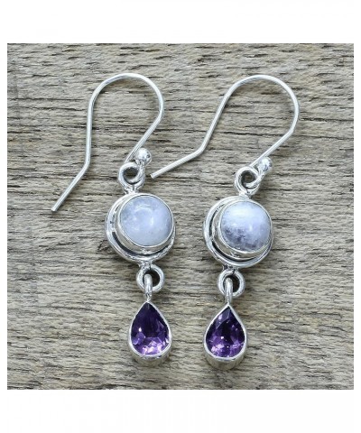 Artisan Handmade Dangle Earrings .925 Sterling Silver India Fortune Birthstone Purple Droplets $15.66 Earrings