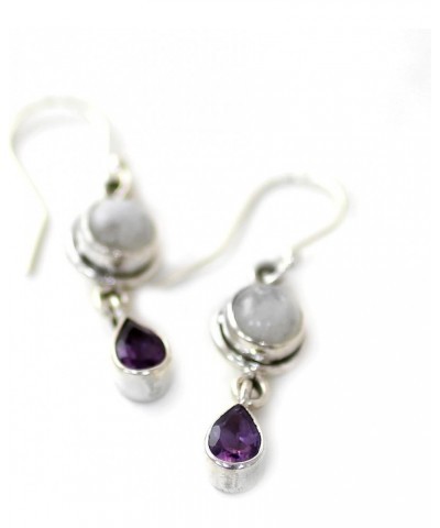 Artisan Handmade Dangle Earrings .925 Sterling Silver India Fortune Birthstone Purple Droplets $15.66 Earrings