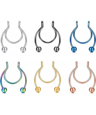 2023 New 1 Pcs Nose Rings Hoop 18 Gauge Non Piercing Stainless Steel Clip On Faux Septum Clicker Nose Hoop Ring Piercings Jew...