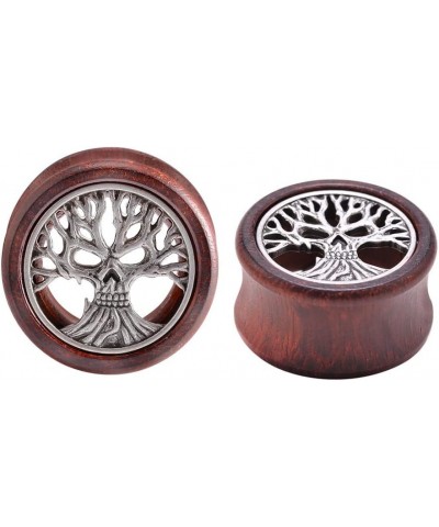 2PCS Organic Red Sandalwood Hollow Double Flared Ear Gauges Tunnels Expander Tree Of Life Jewelry For Man For Woman Body Pier...