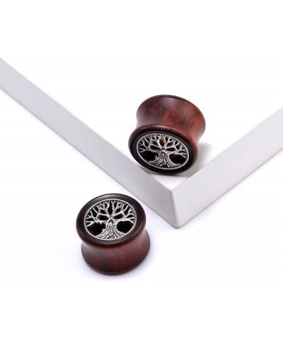 2PCS Organic Red Sandalwood Hollow Double Flared Ear Gauges Tunnels Expander Tree Of Life Jewelry For Man For Woman Body Pier...