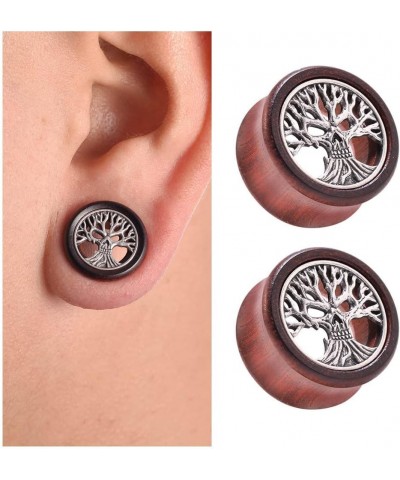 2PCS Organic Red Sandalwood Hollow Double Flared Ear Gauges Tunnels Expander Tree Of Life Jewelry For Man For Woman Body Pier...