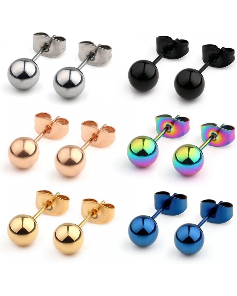 20G Mix Color Stainless Steel Ball Clear CZ Stud Earrings for Men Women Round 3-8mm 6-12Pairs 6Pairs - 6mm $10.58 Earrings