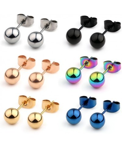 20G Mix Color Stainless Steel Ball Clear CZ Stud Earrings for Men Women Round 3-8mm 6-12Pairs 6Pairs - 6mm $10.58 Earrings