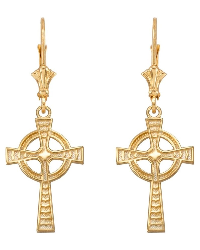 Solid 10k Yellow Gold Celtic Cross Leverback Earrings $61.50 Earrings