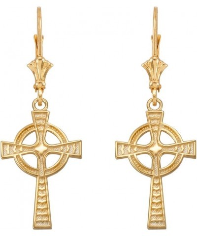 Solid 10k Yellow Gold Celtic Cross Leverback Earrings $61.50 Earrings