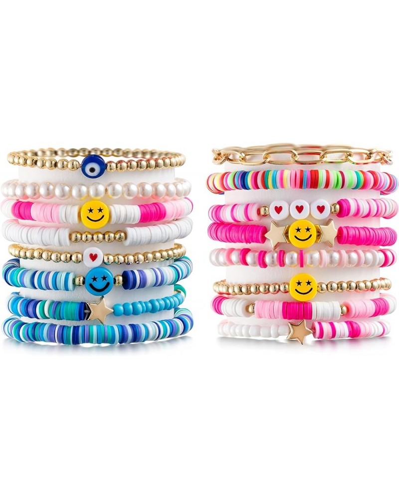 Preppy Bracelets Set Colorful White Gold Smile Heart Star Evil Eye Beaded Polymer Clay Pearl Stackable Charm Y2K Kidcore Summ...