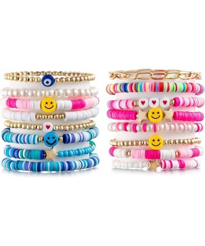 Preppy Bracelets Set Colorful White Gold Smile Heart Star Evil Eye Beaded Polymer Clay Pearl Stackable Charm Y2K Kidcore Summ...