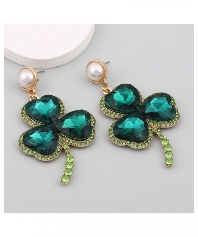 Pearl Shamrock Dangle Earrings for Women Girls Green Crystal CZ Lucky Leaf Irish Clover Drop Statement Earrings St Patrick's ...