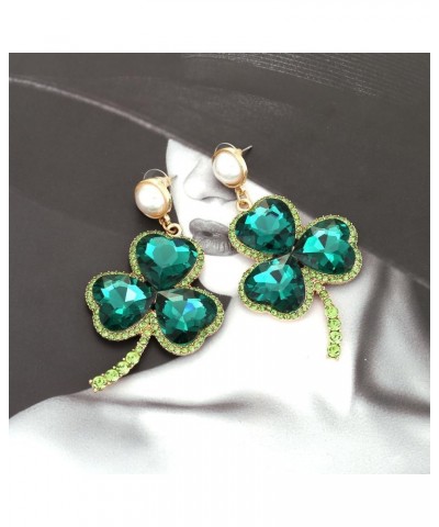 Pearl Shamrock Dangle Earrings for Women Girls Green Crystal CZ Lucky Leaf Irish Clover Drop Statement Earrings St Patrick's ...